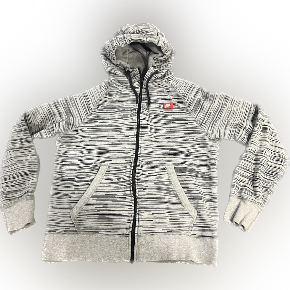 Nike Space Gray & Black Full Zip Hoodie Sweater Swoosh Men’s Sz. M Medium